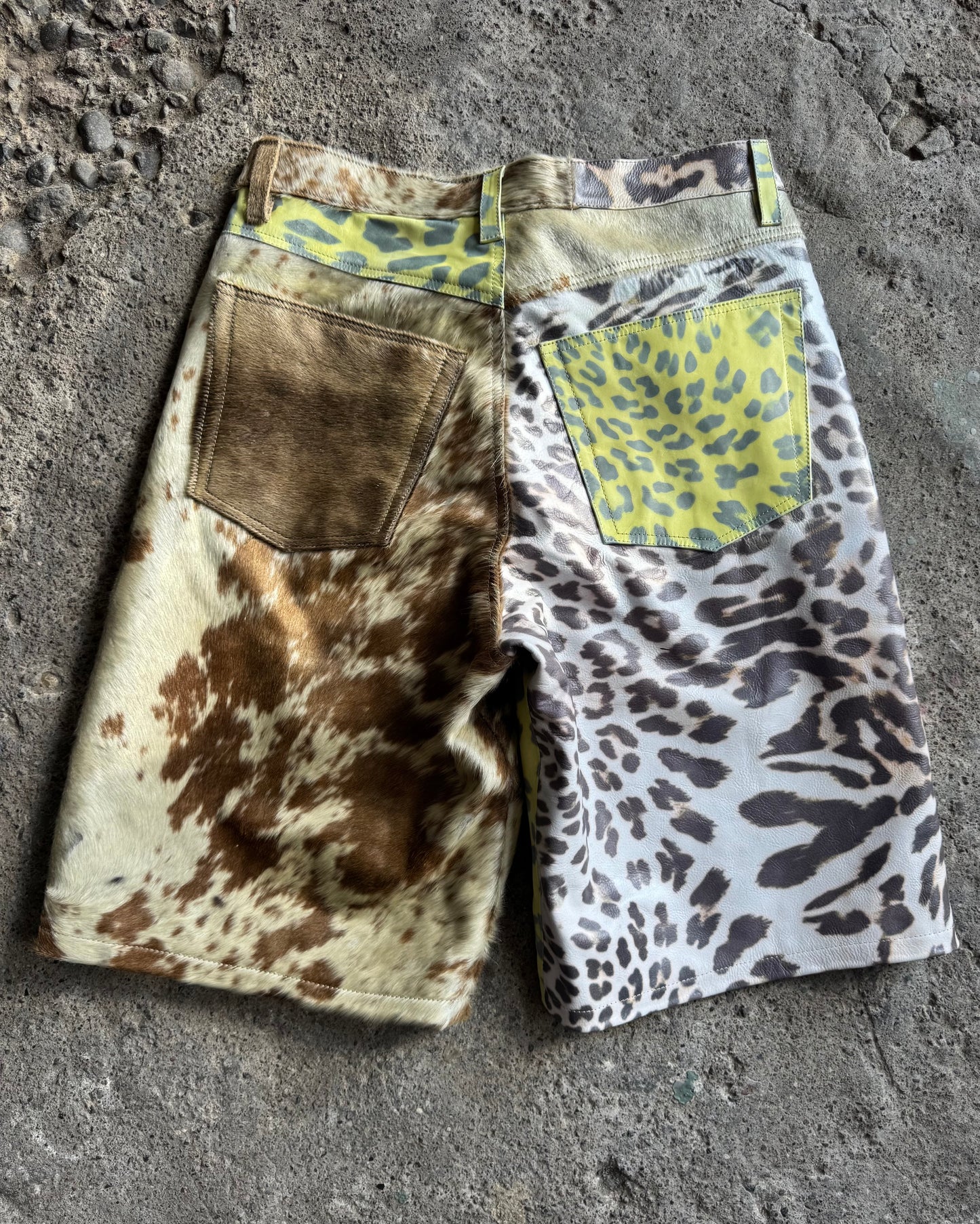 Mixed Cheetah print + cowhide Shorts