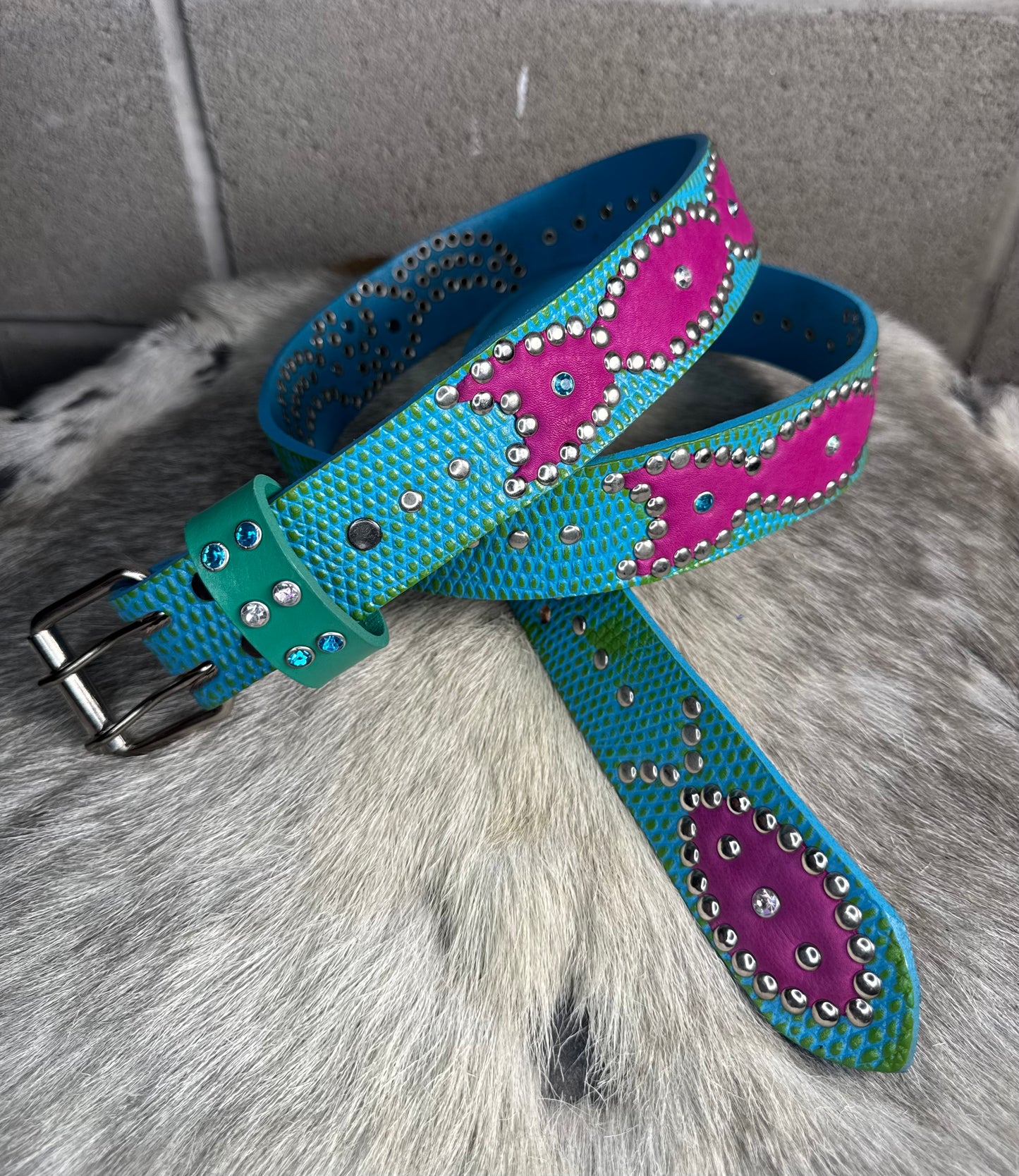 Python Sky Blue + Lime Green Embossed Origins Belt (violet)