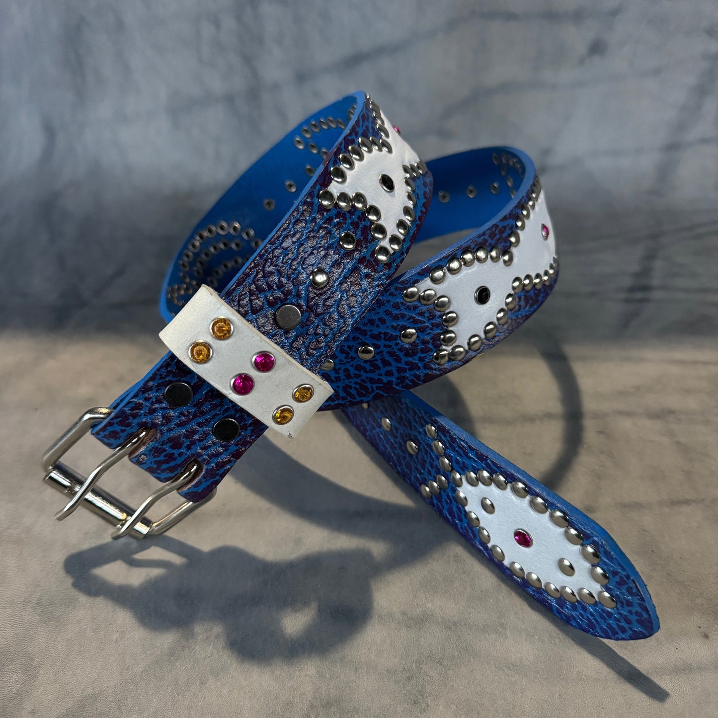 Python blue + black Embossed Origins Belt (white)