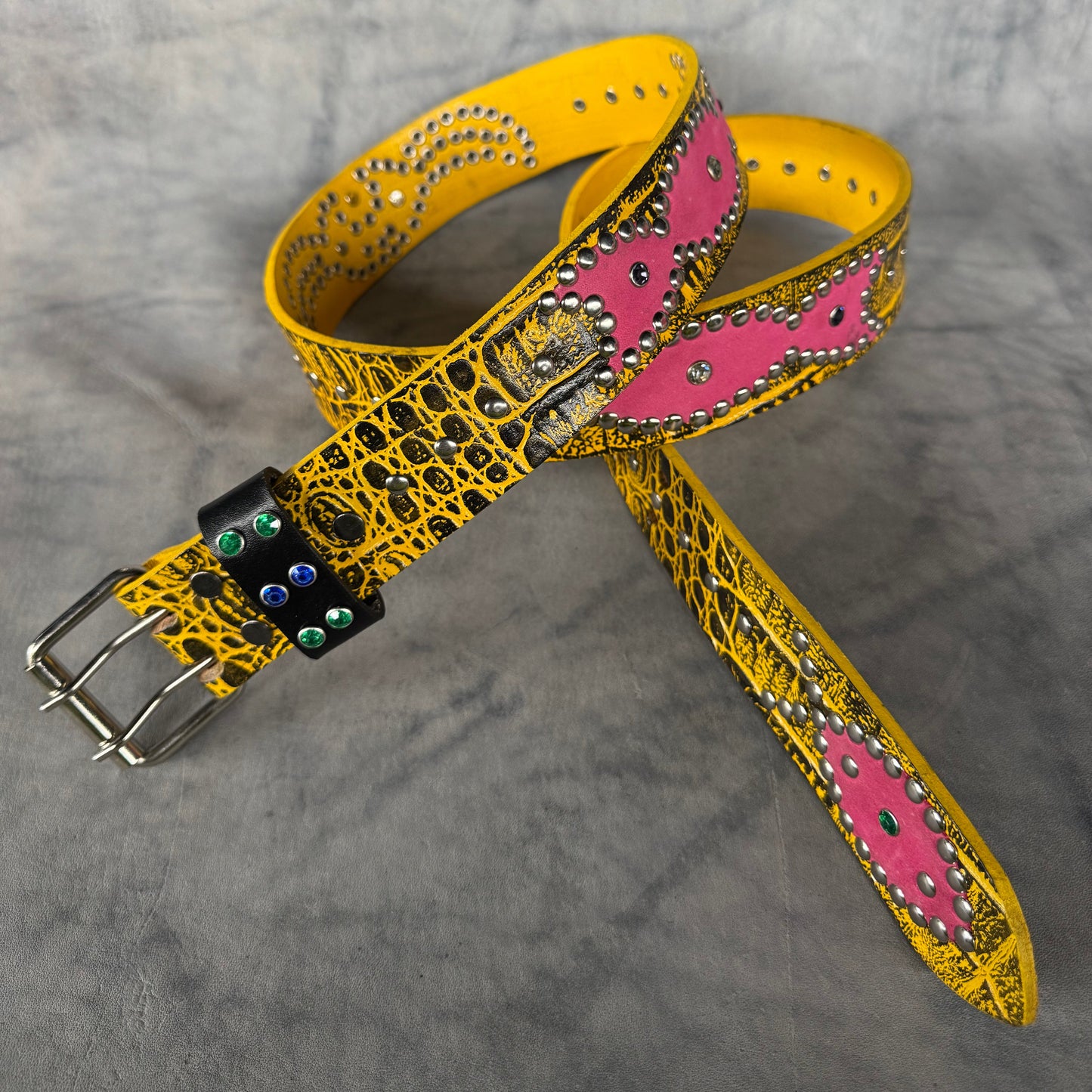 Reptile Yellow + Black Embossed Origins Belt (pink)