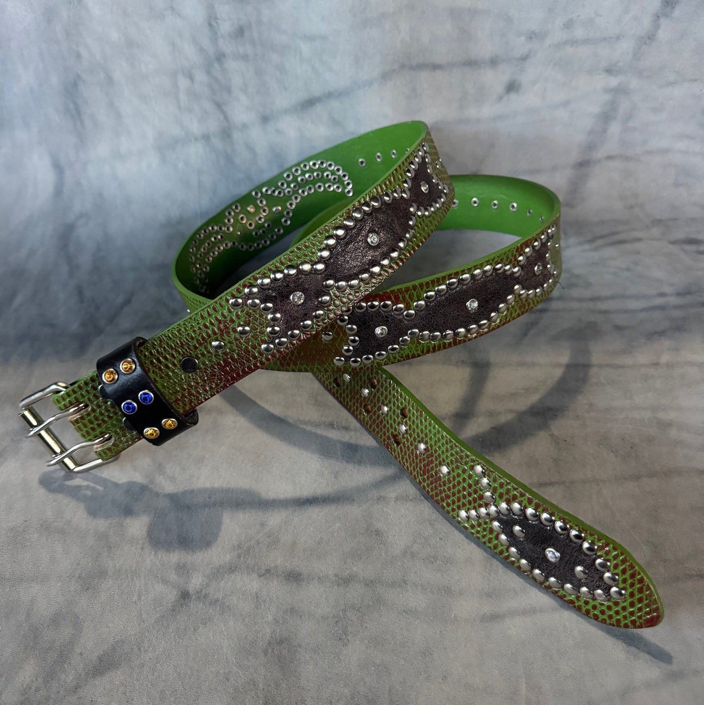 Python green + burgundy Embossed Origins Belt (crystalized Black)
