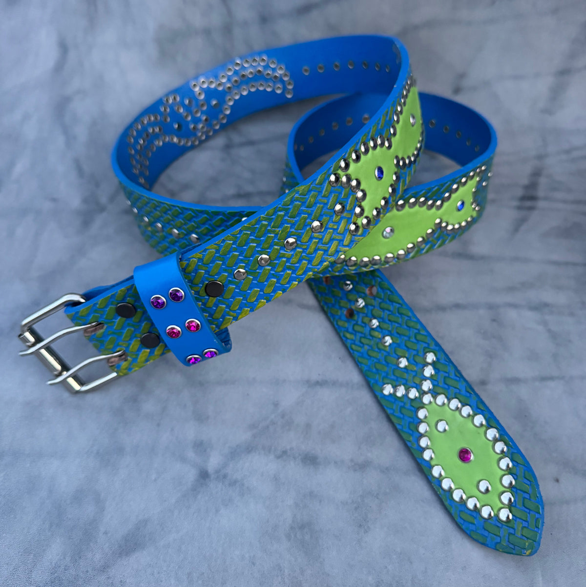 Traditional blue + green Embossed Origins Belt (lime green)
