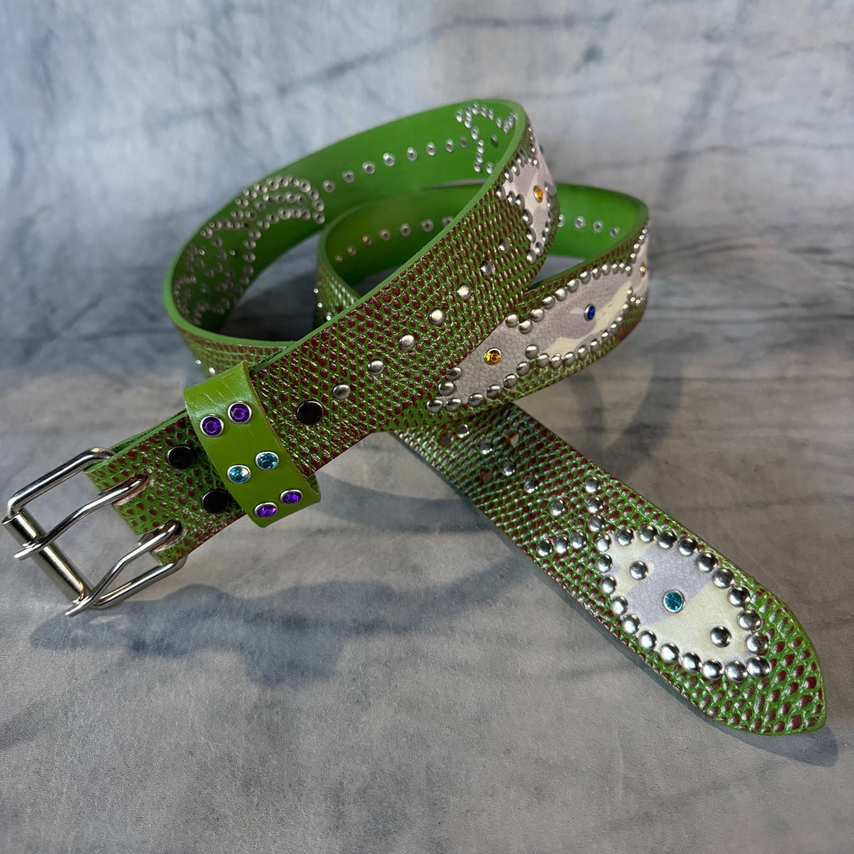Python green + burgundy Embossed Origins Belt (camo)