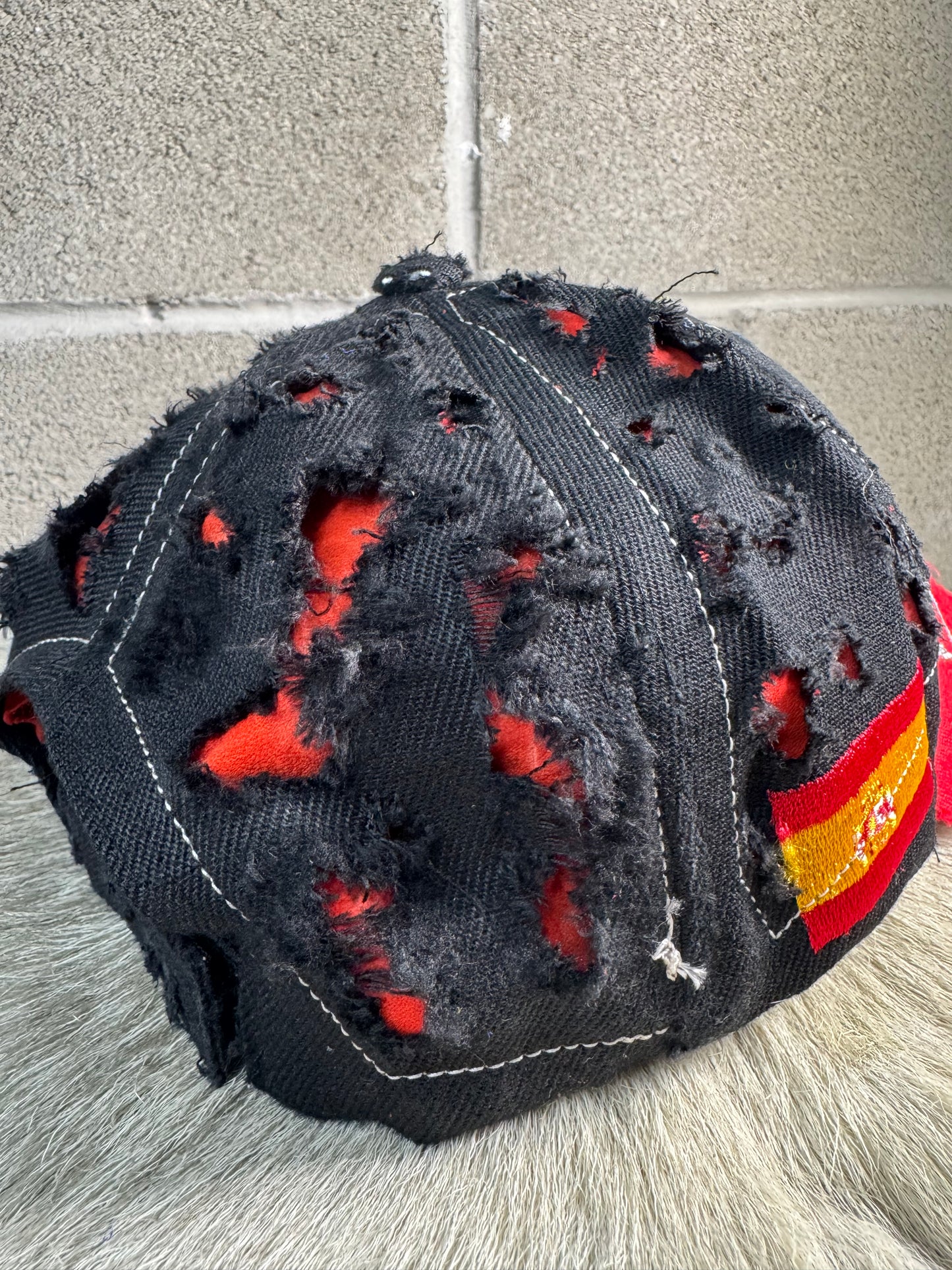 Spain Rework Leather Panels Hat (red)