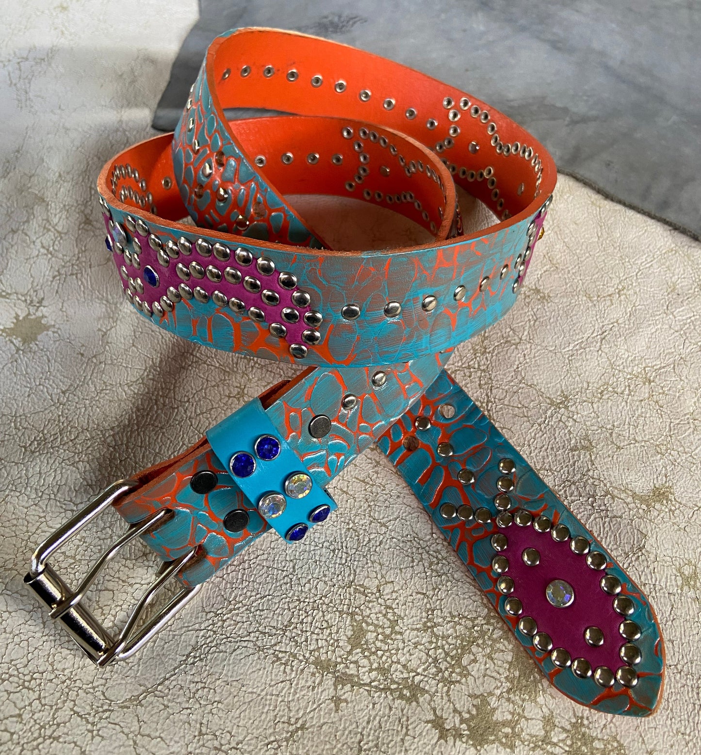Elephant orange + sky blue Embossed Origins Belt (violet)