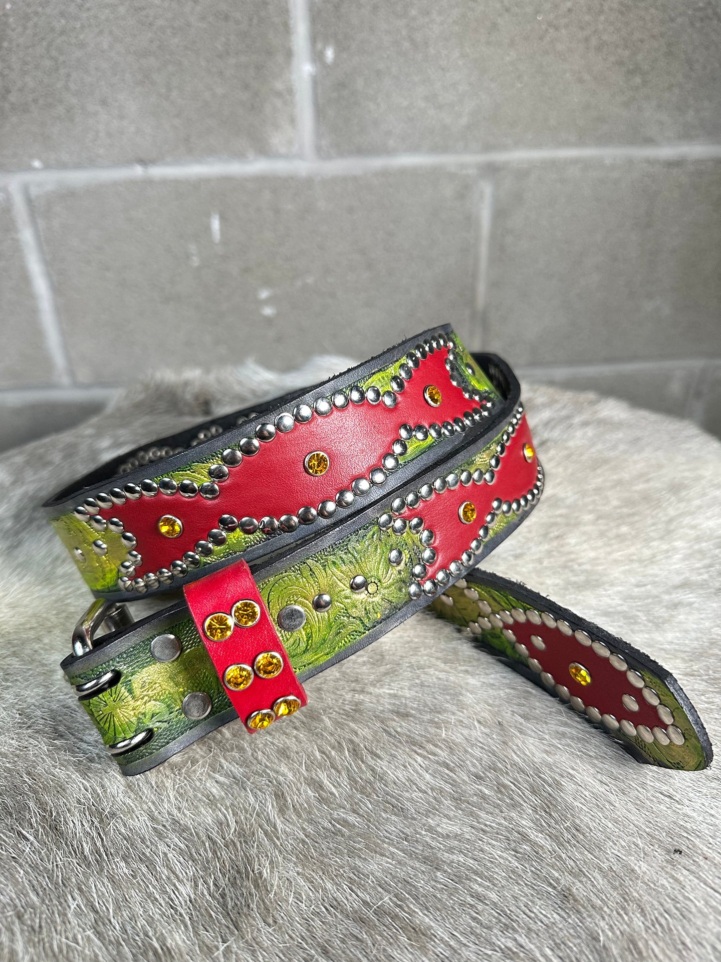 Traditional Green + Black Embossed Origins Belt (Red)