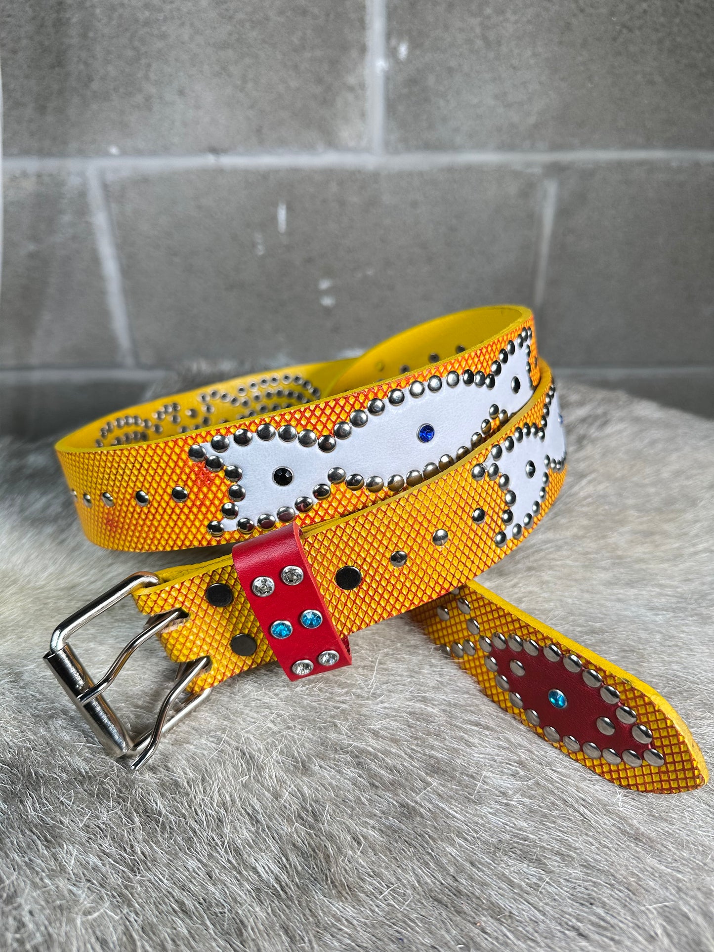 Diamond Hive Orange + Yellow Embossed Origins Belt (White + Red)
