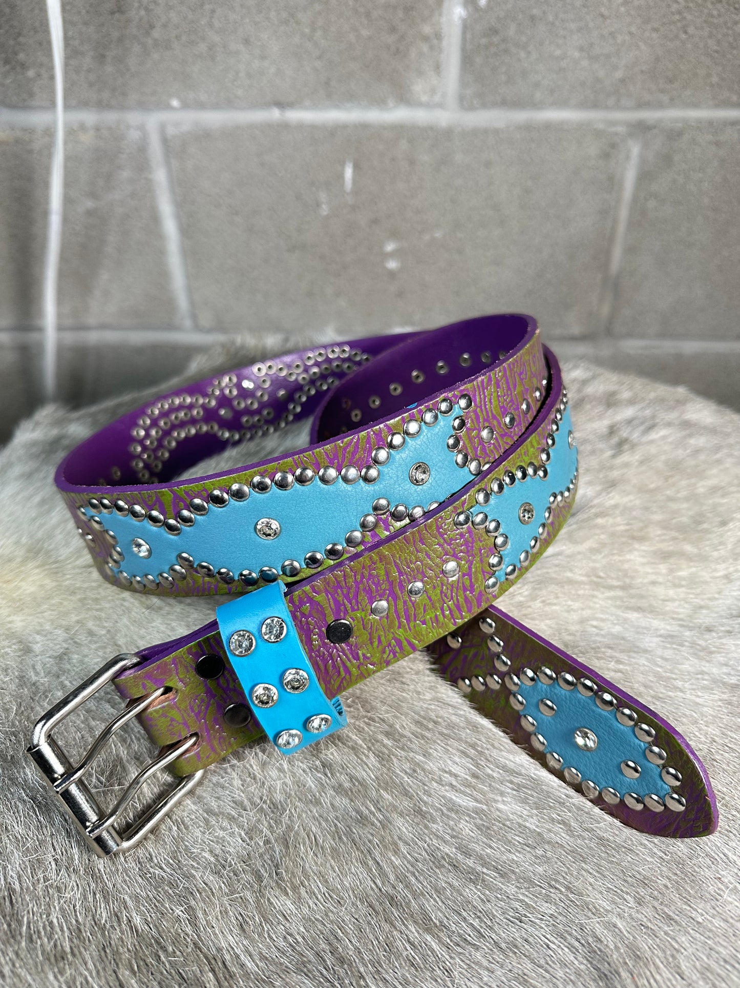 Reptile Green + Purple Embossed Origins Belt (Turquoise)