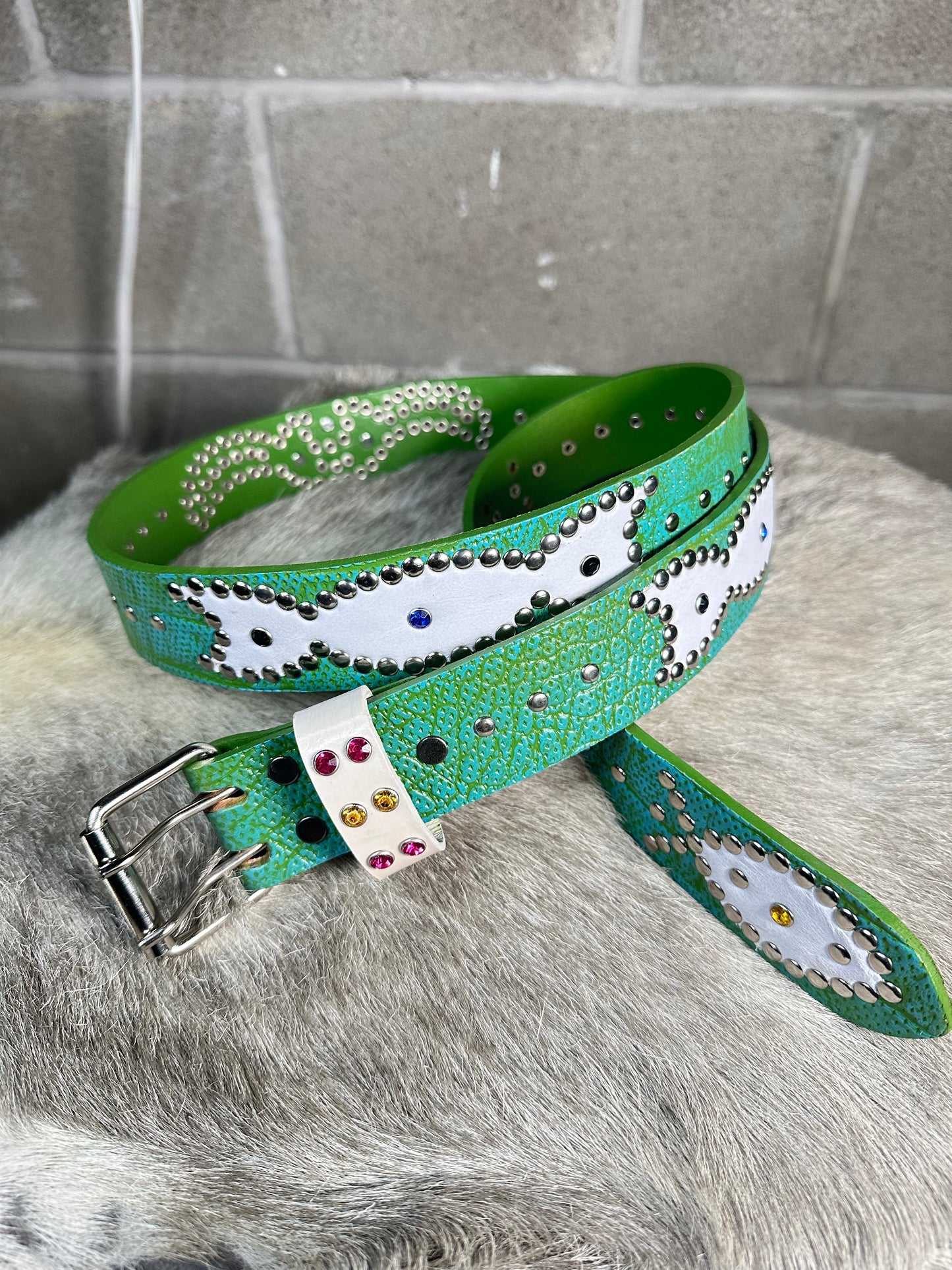 Reptile Blue + Green Embossed Origins Belt (White)