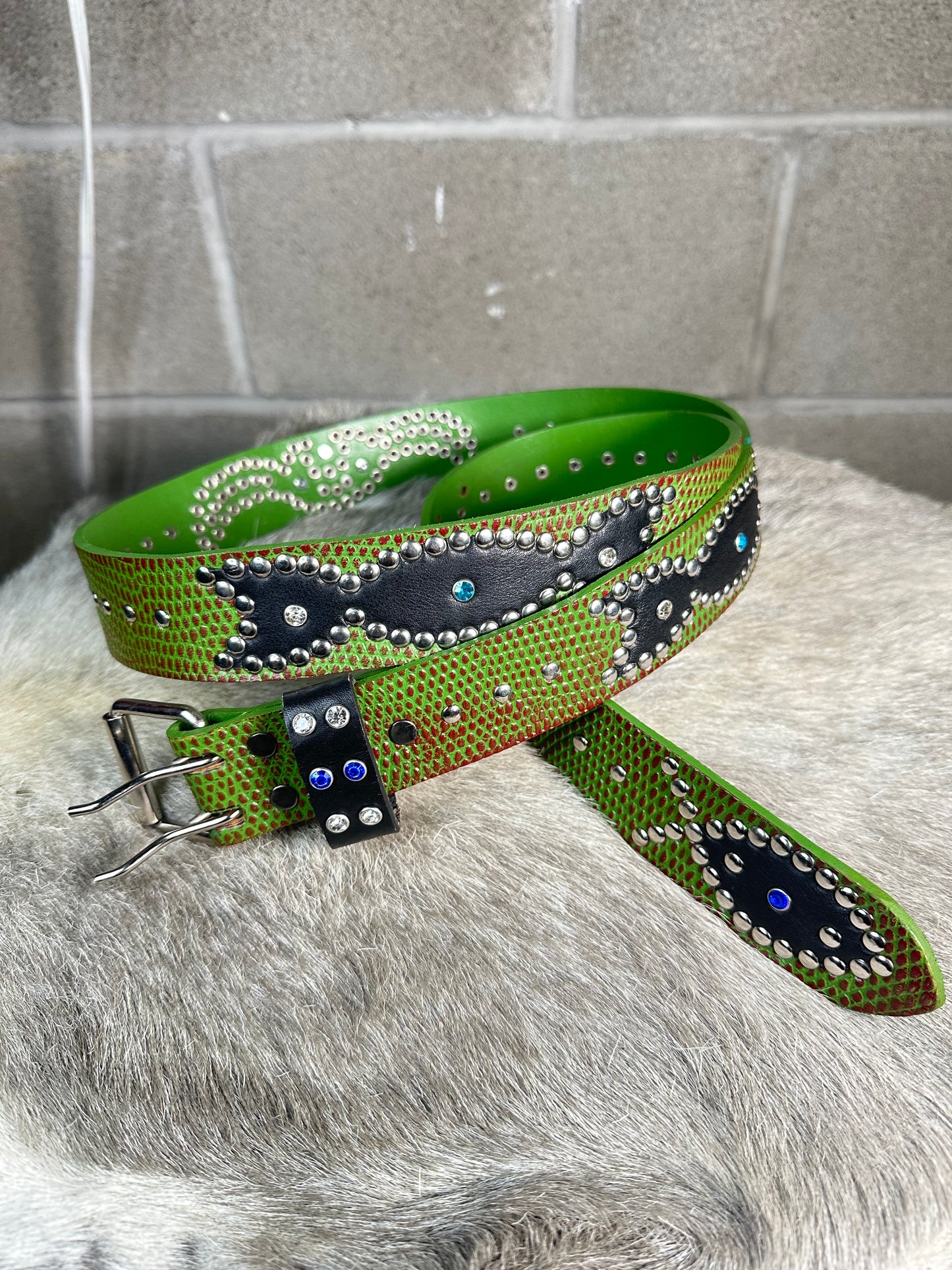 Python Burgundy + Green Embossed Origins Belt (Black)