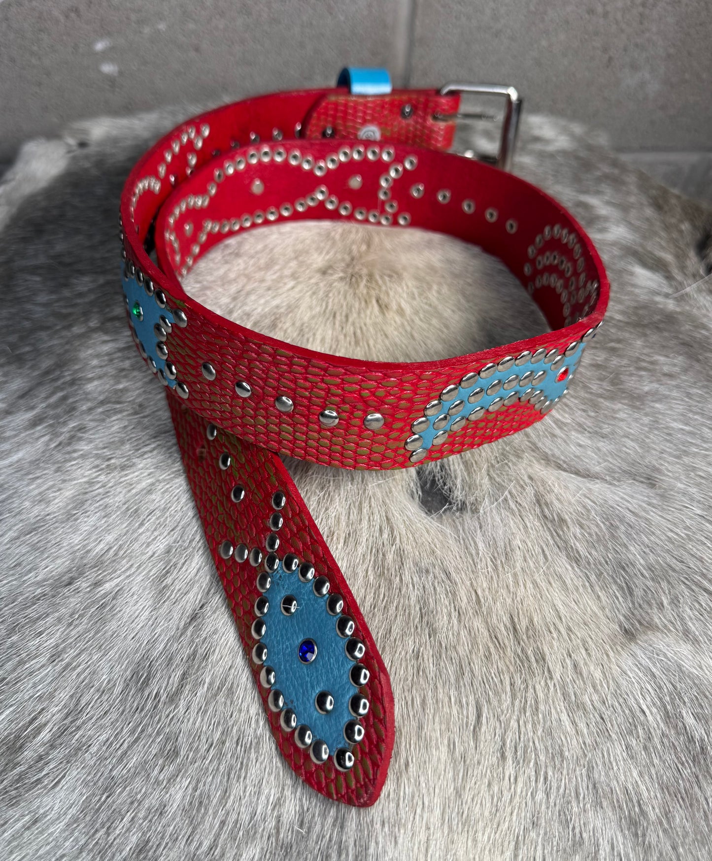 Python Red+Green Embossed Origins Belt (sky blue)