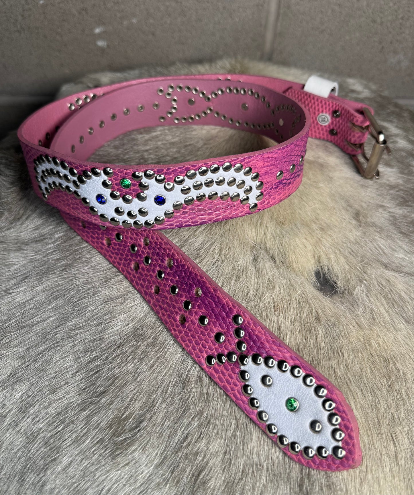 Python Pink+Purple Embossed Origins Belt (white/black)