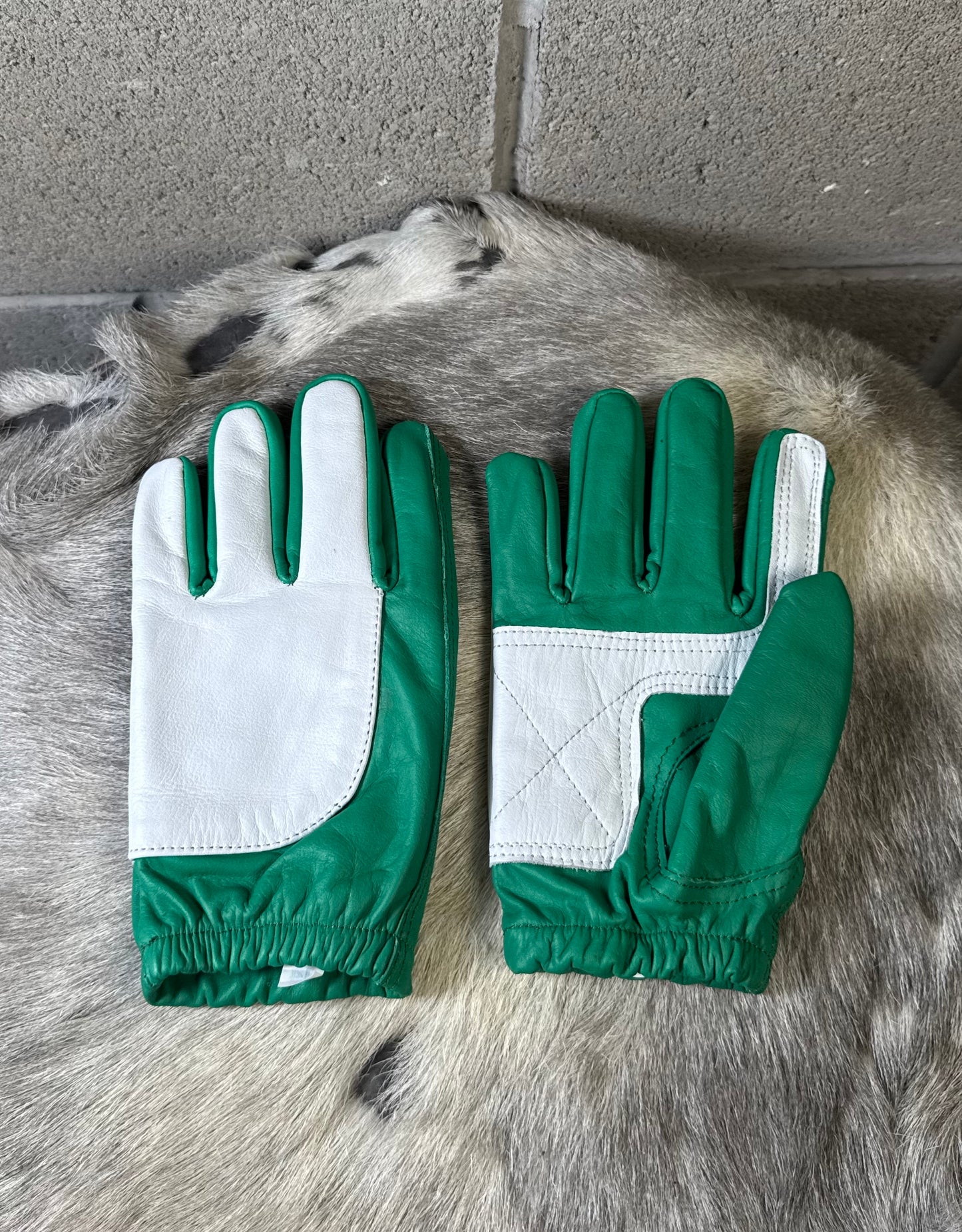 Green & White Half Gloves