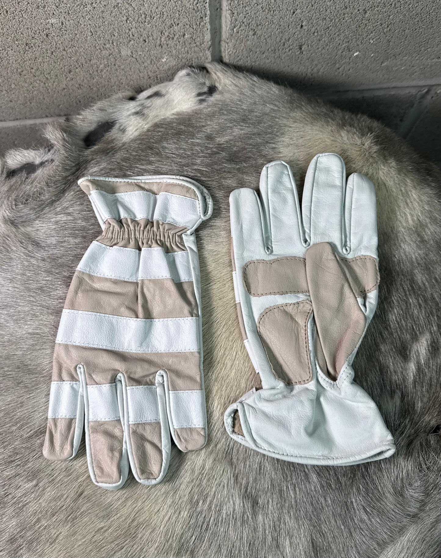 Tan & White Stripes Gloves