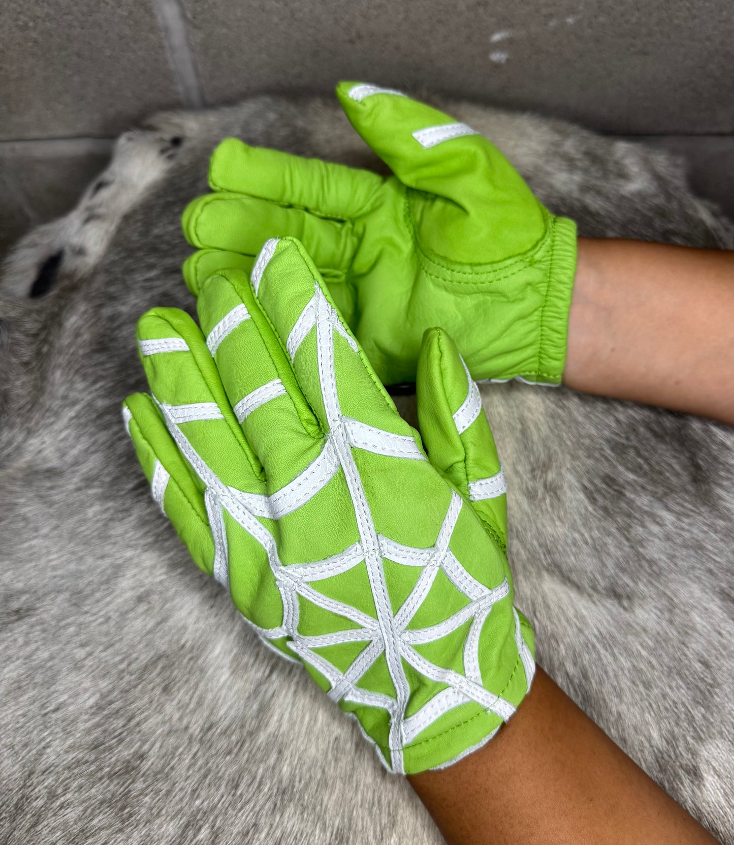 Green & White Spider Web Gloves