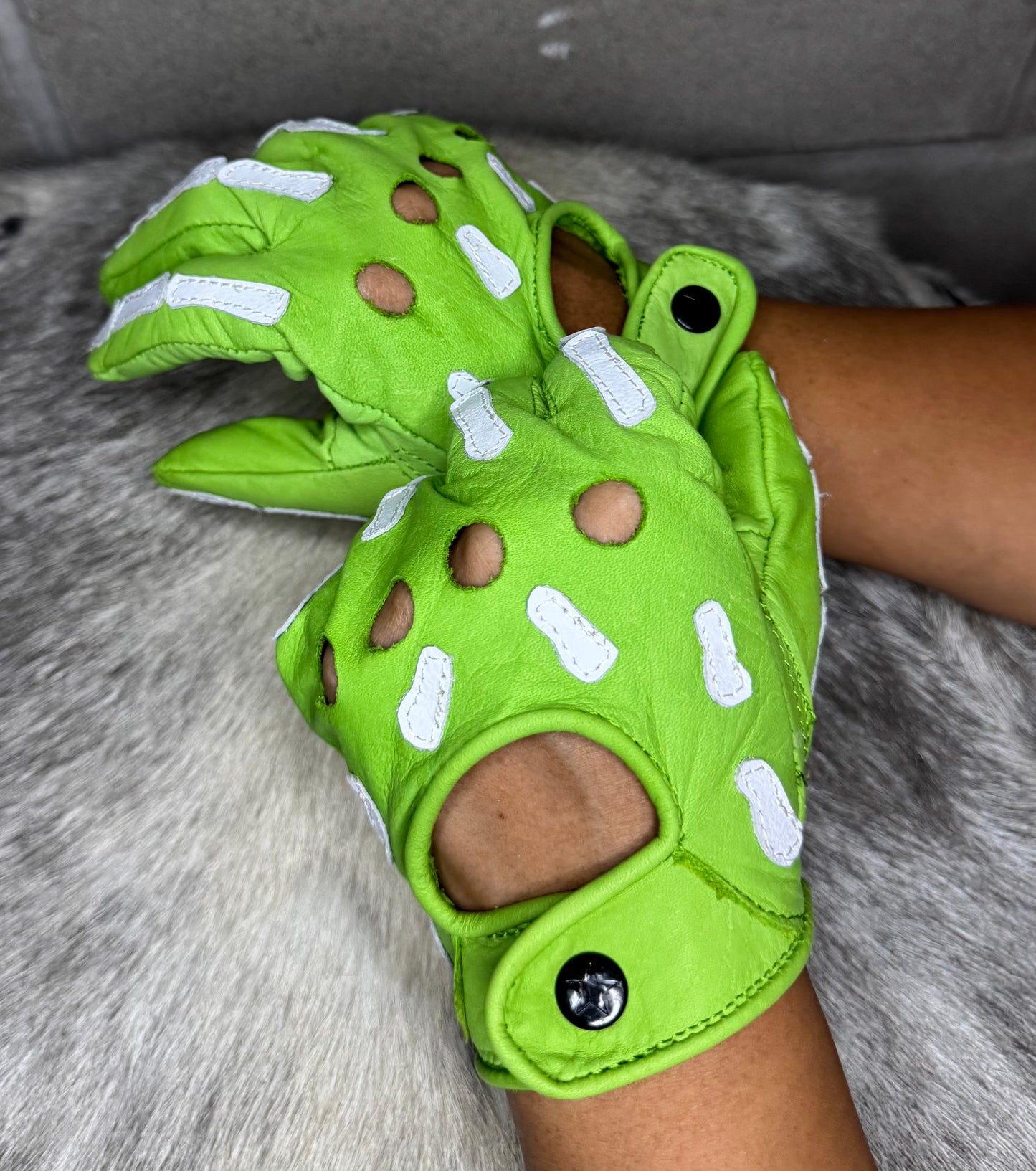 Green & White Skeleton Gloves