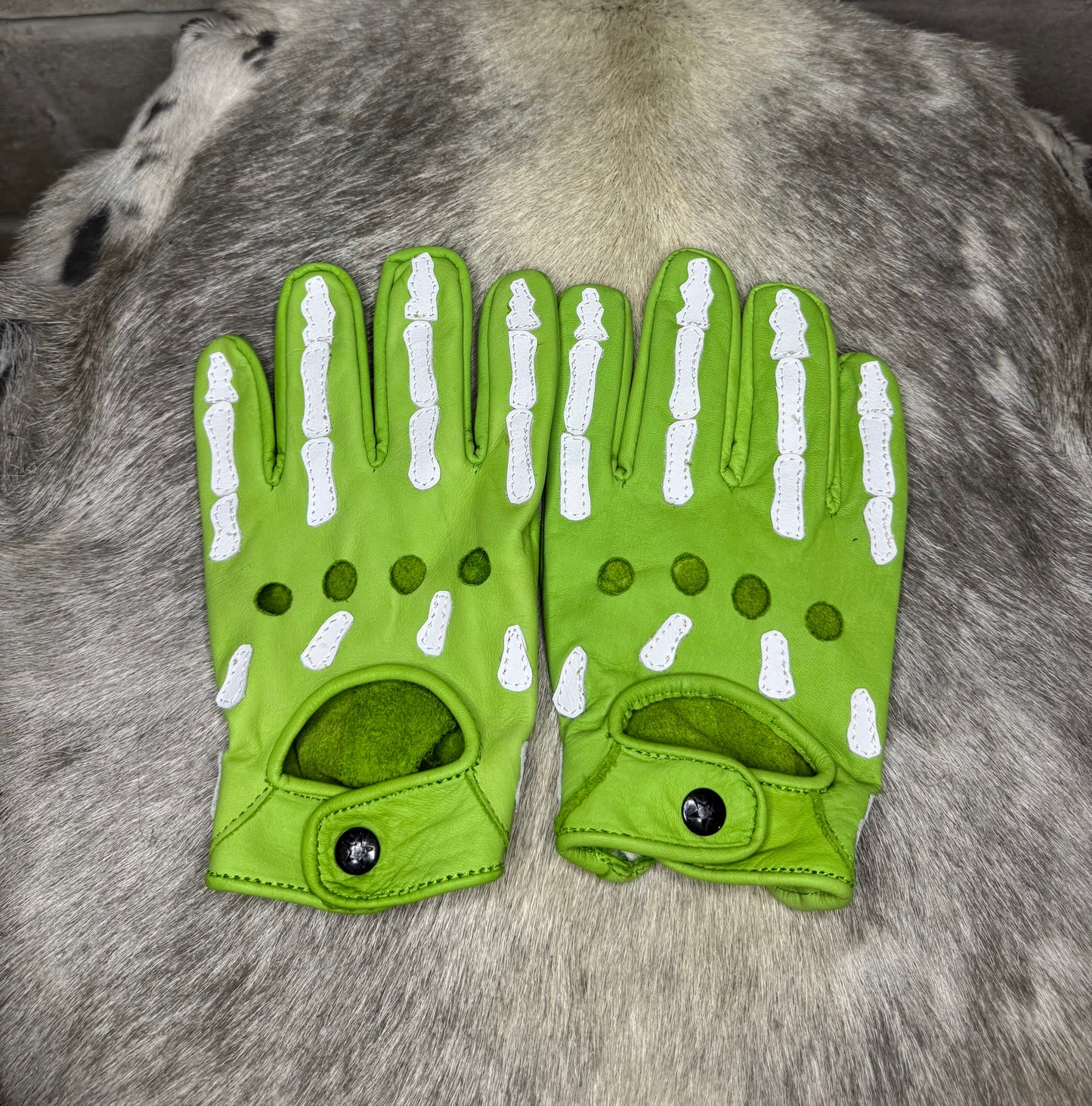Green & White Skeleton Gloves