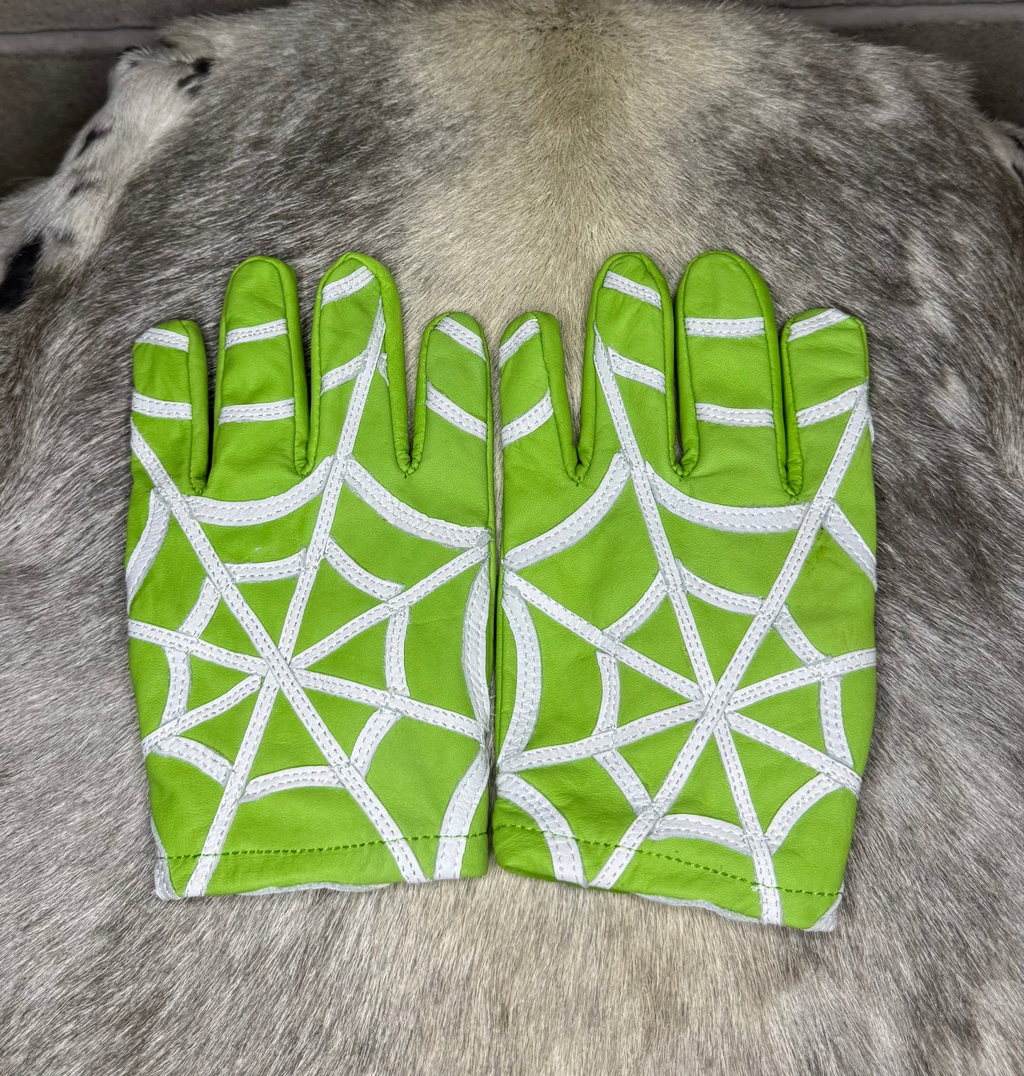 Green & White Spider Web Gloves