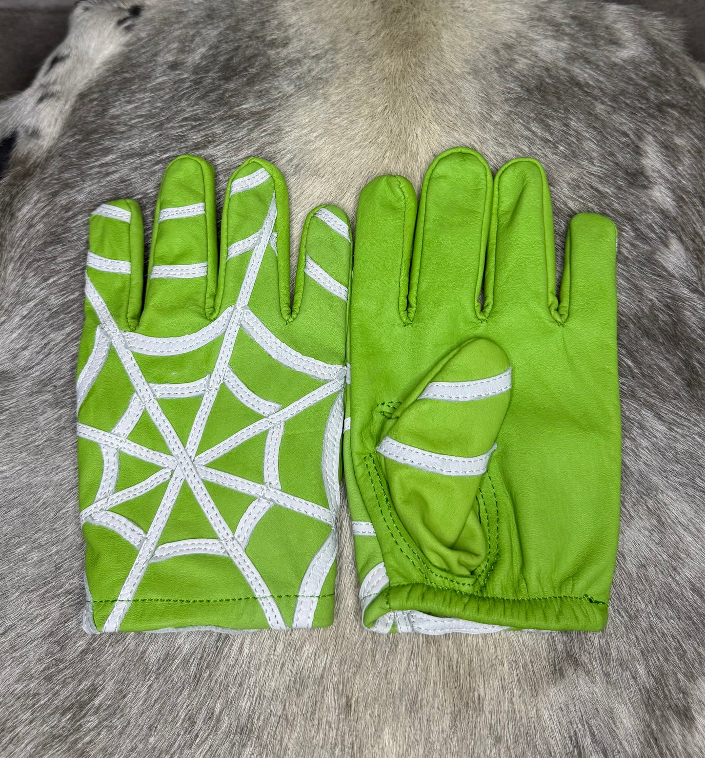 Green & White Spider Web Gloves