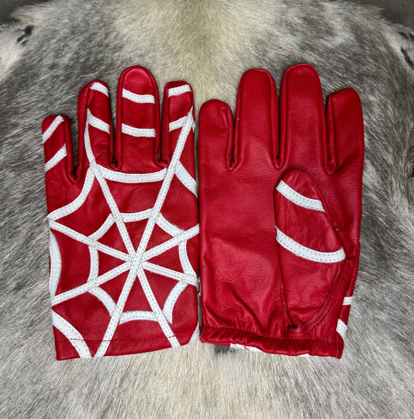 Red & White Spider Web Gloves