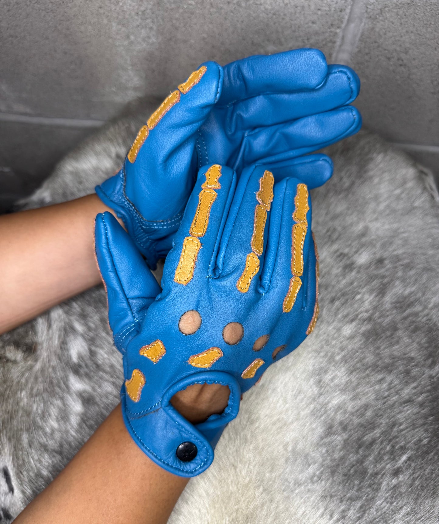 Blue & Khaki Skeleton Gloves