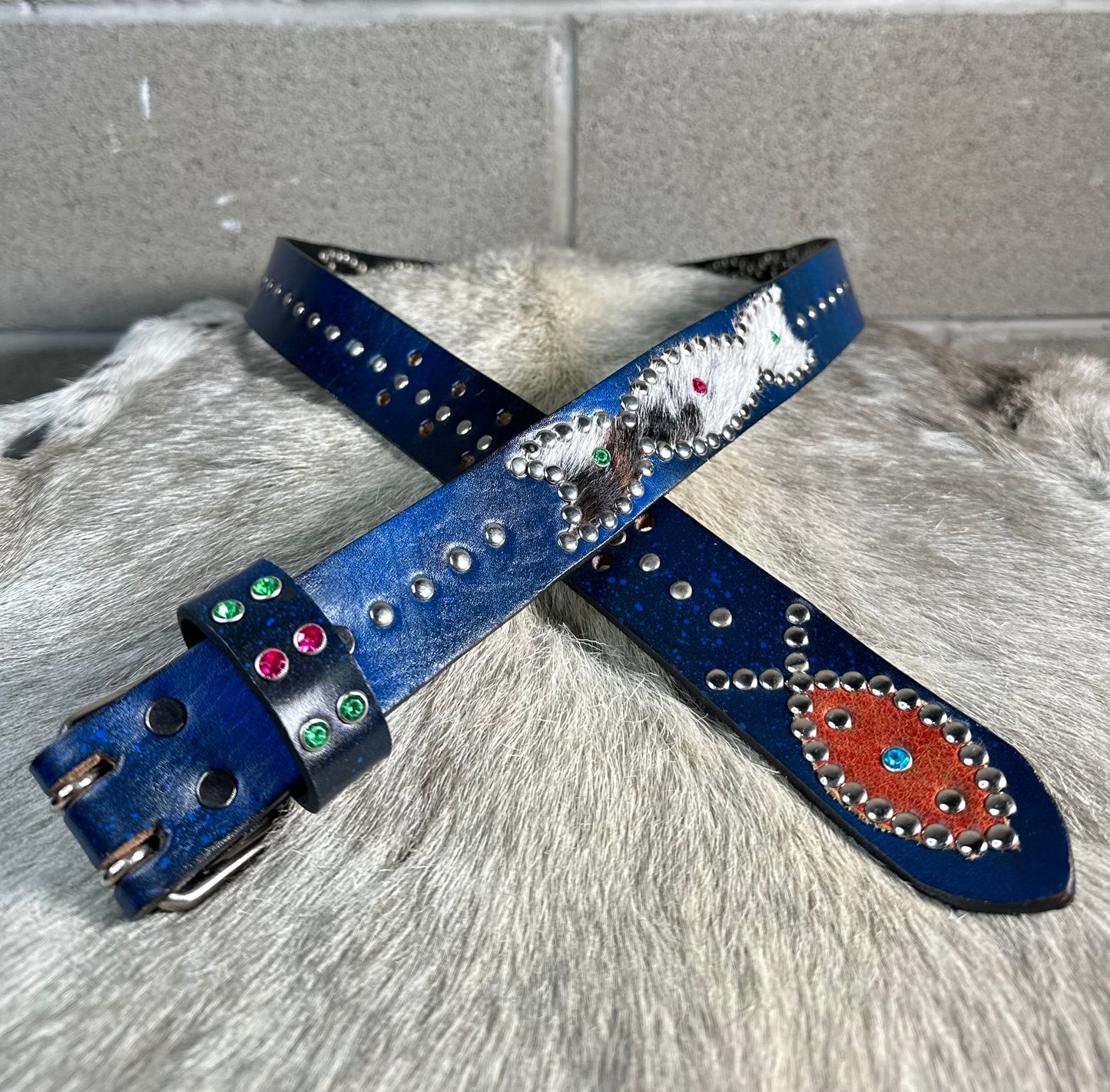 Blue+Black Distressed Origins Belt (cowhide/crystalized orange)