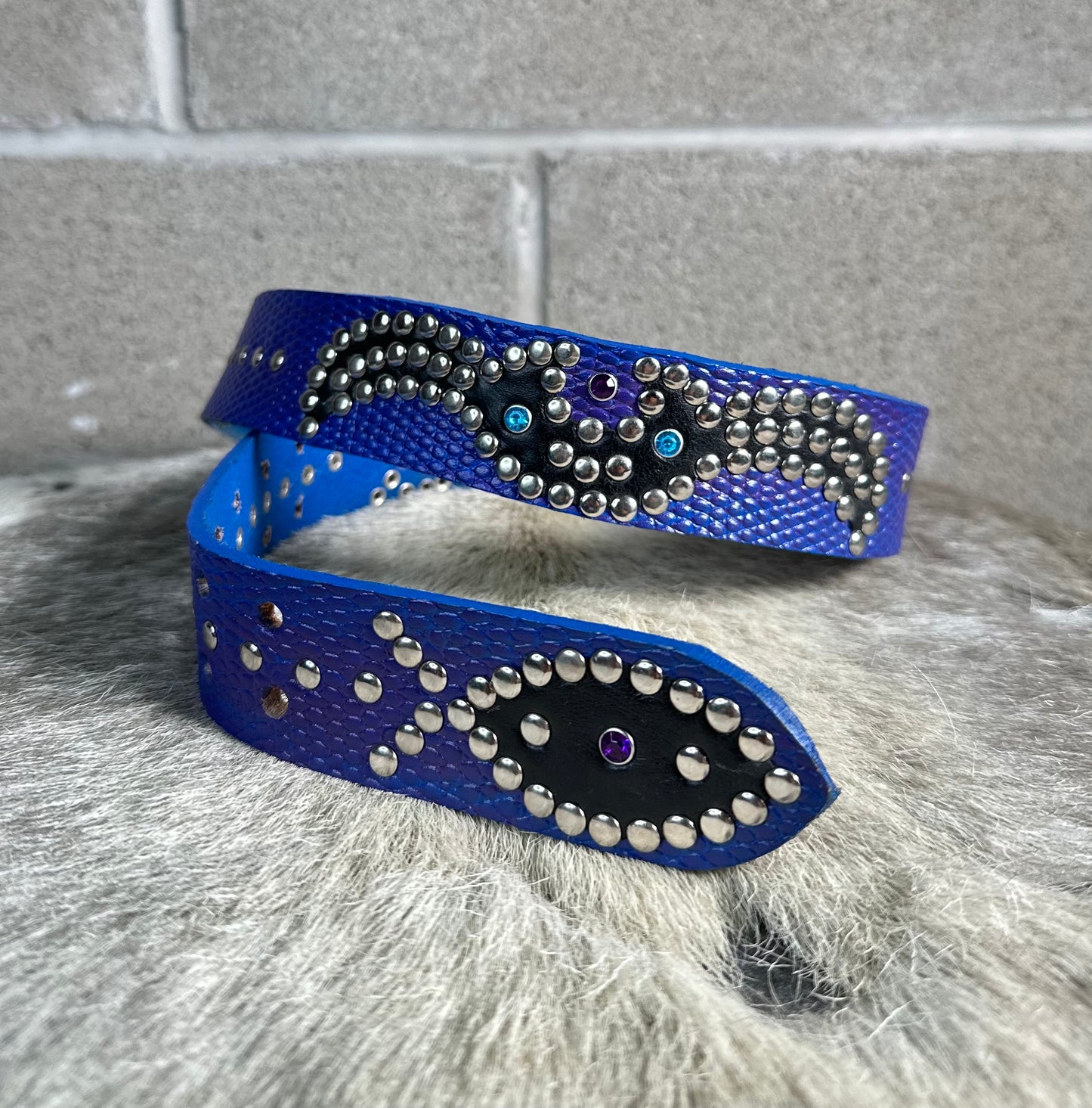 Python Blue+Purple Embossed Origins Belt (black/white)