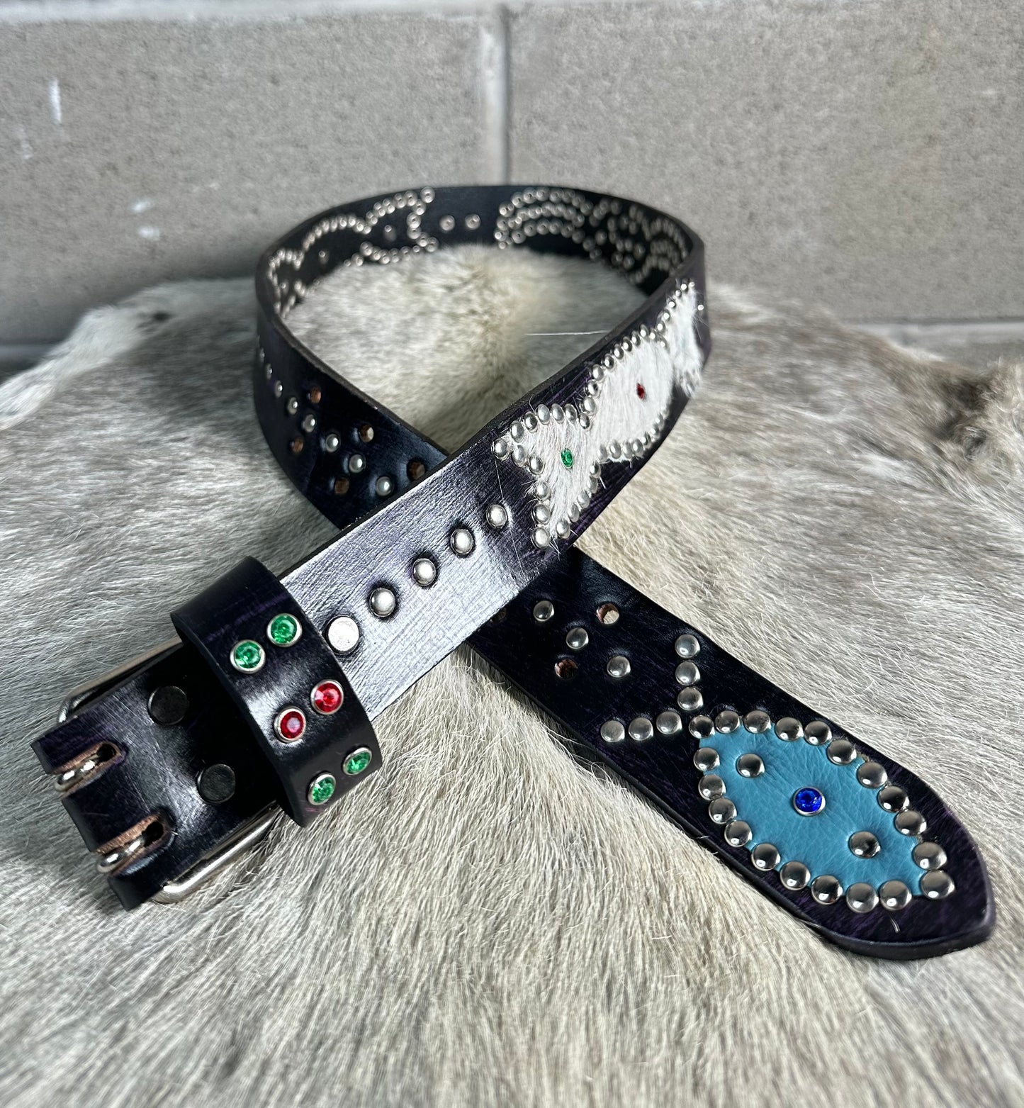 Purple+Black Distressed Origins Belt (cowhide/sky blue)