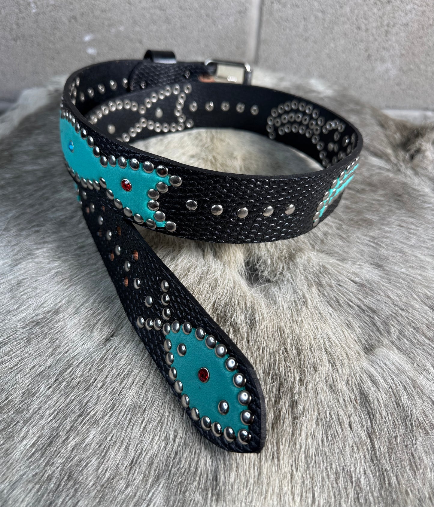 Python Black Embossed Origins Belt (turquoise)