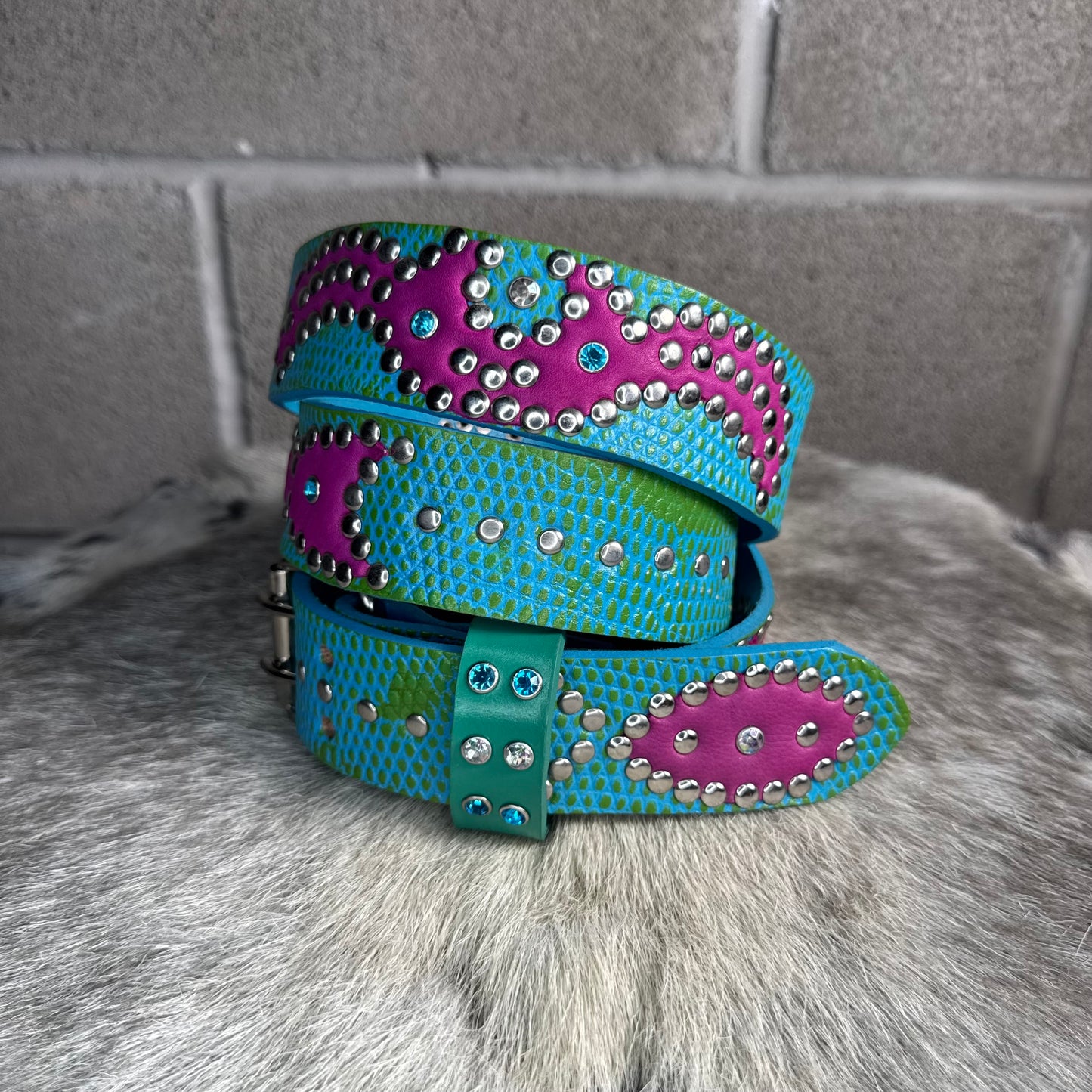 Python Sky Blue + Lime Green Embossed Origins Belt (violet)