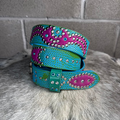 Python Sky Blue + Lime Green Embossed Origins Belt (violet)