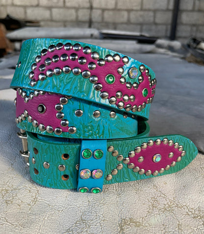 Reptile green + sky blue Embossed Origins Belt (violet)