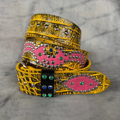 Reptile Yellow + Black Embossed Origins Belt (pink)