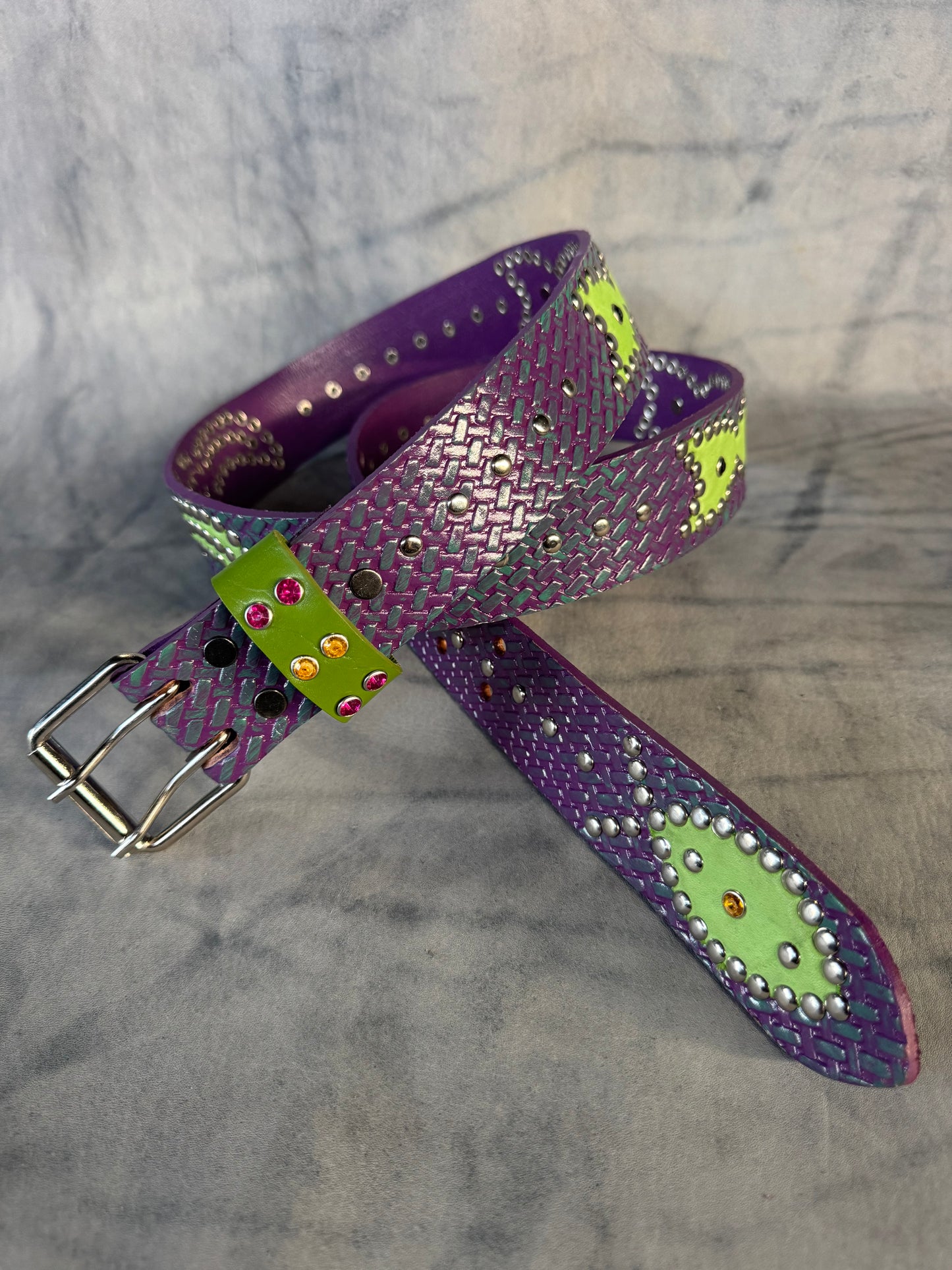 Traditional Purple + turquoise Embossed Origins Belt (lime green)