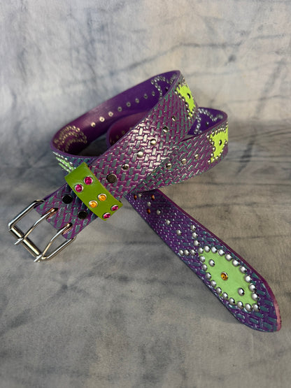 Traditional Purple + turquoise Embossed Origins Belt (lime green)