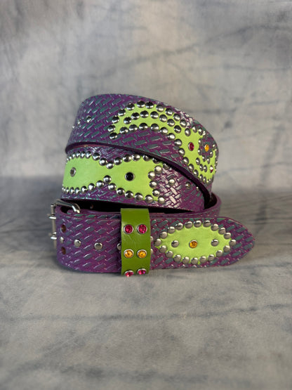 Traditional Purple + turquoise Embossed Origins Belt (lime green)
