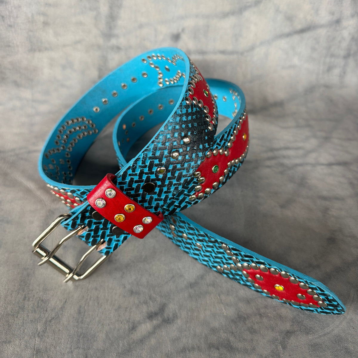 Traditional blue +  black Embossed Origins Belt (red)