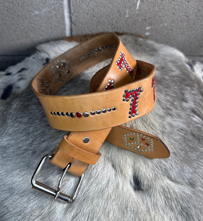 Natural Tan Lucky 777 Belt (red)