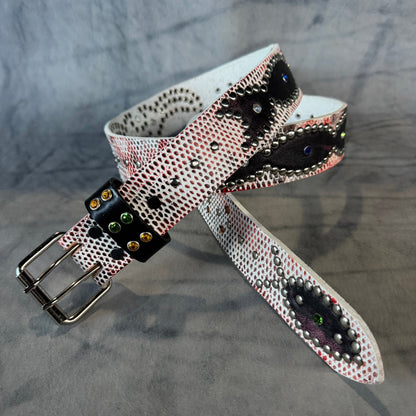 Python white + black/red Embossed Origins Belt (distressed pink/black)