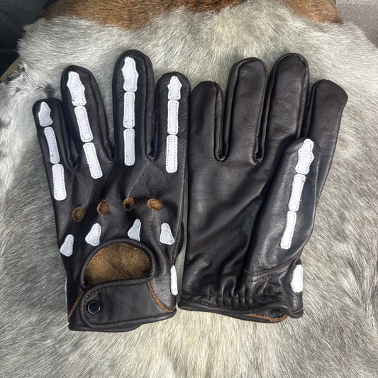 Brown & White Skeleton Gloves