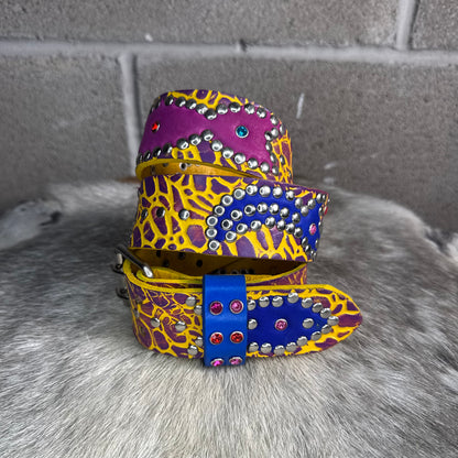Elephant Yellow + Purple Embossed Origins Belt (blue/purple)