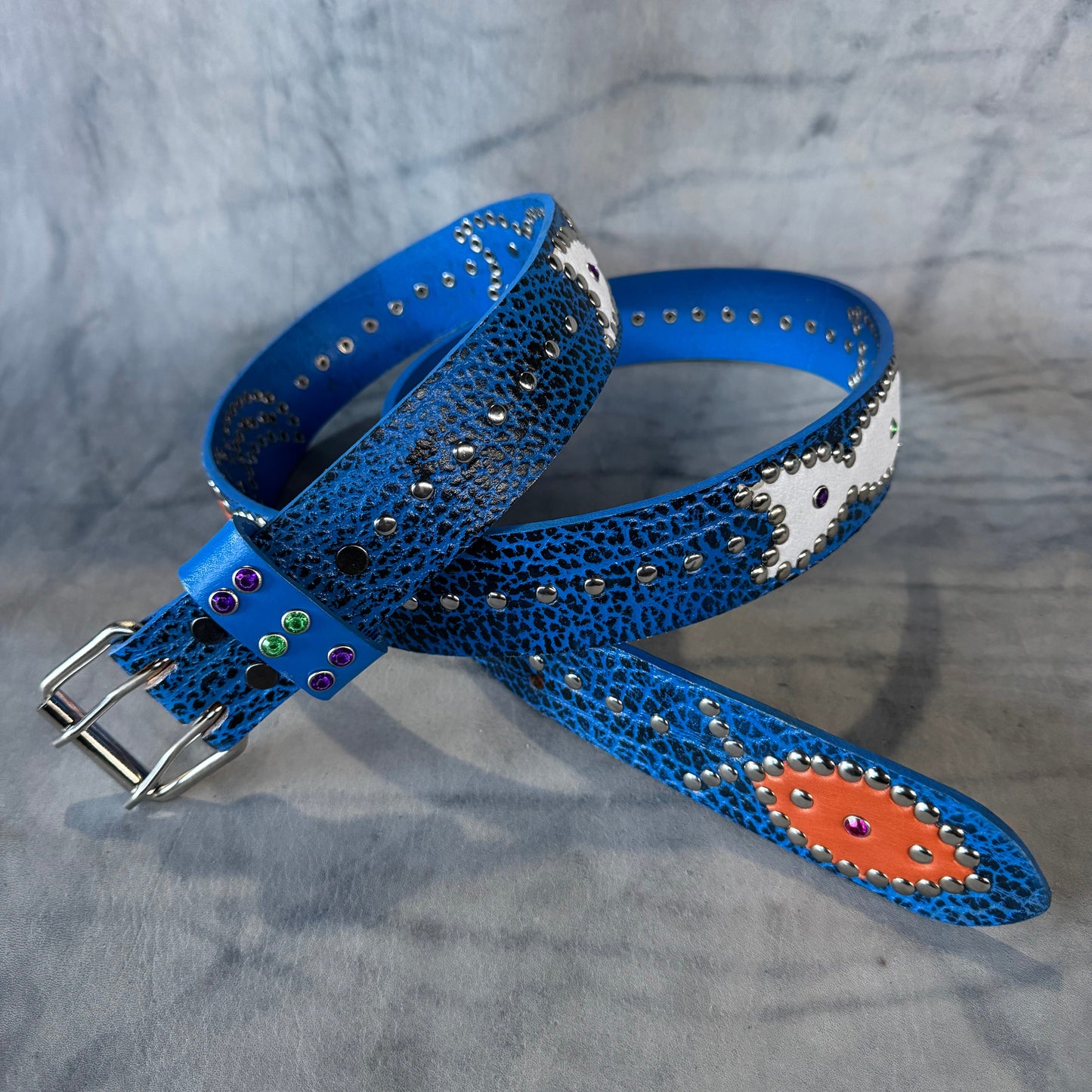 Python Blue + Black Embossed Origins Belt (orange/white)