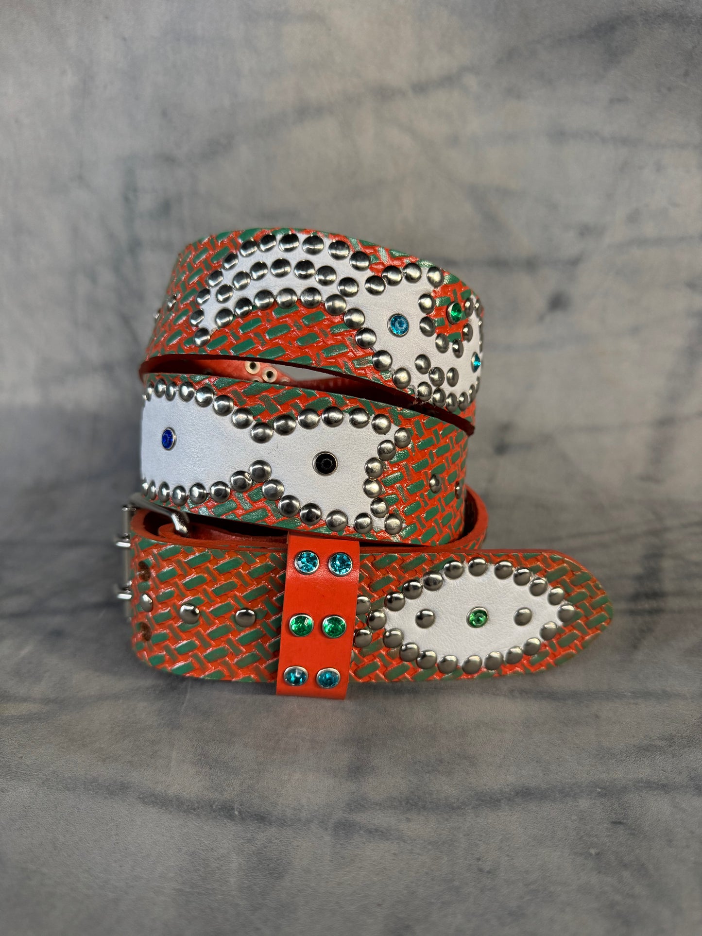 Traditional orange + turquoise Embossed Origins Belt (white)