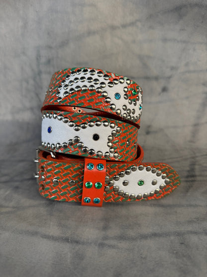 Traditional orange + turquoise Embossed Origins Belt (white)