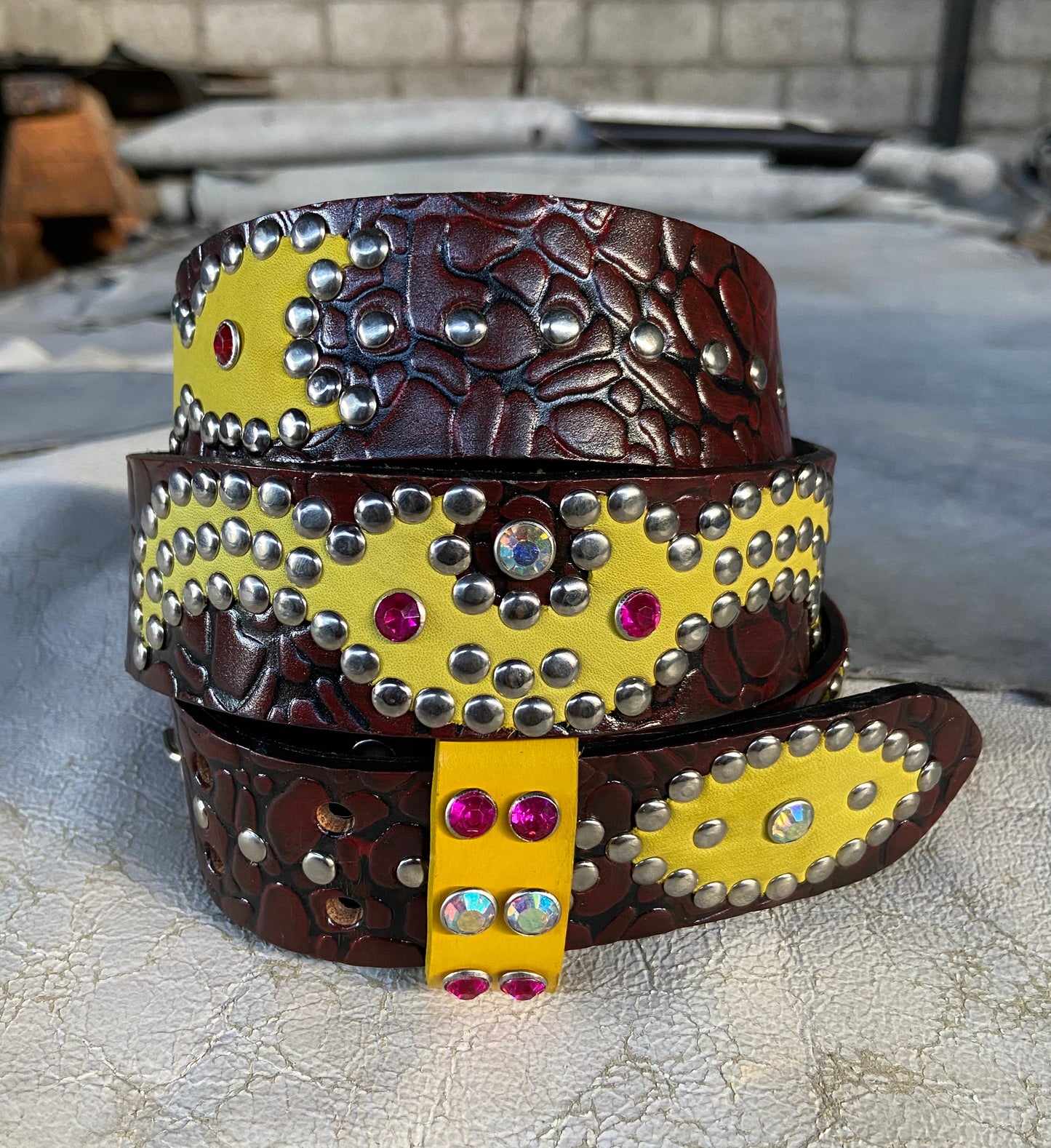 Elephant Black + red Embossed Origins Belt (yellow)