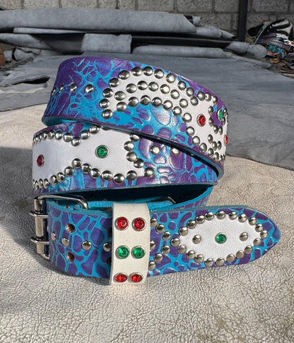 Elephant sky blue + purple Embossed Origins Belt (white)