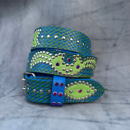 Traditional blue +  green Embossed Origins Belt (lime green)