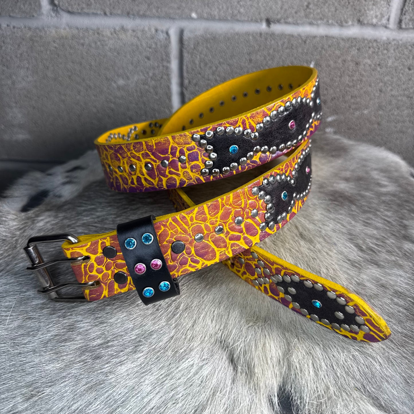 Elephant Yellow + Purple Embossed Origins Belt (black)