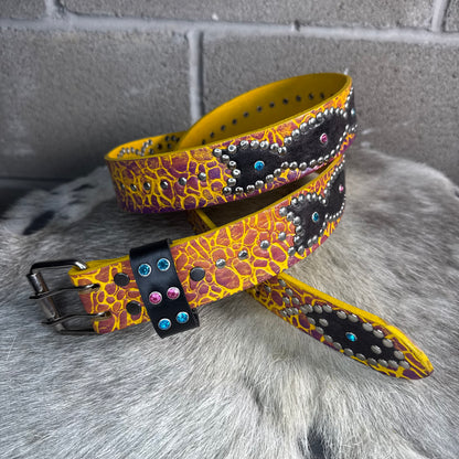 Elephant Yellow + Purple Embossed Origins Belt (black)