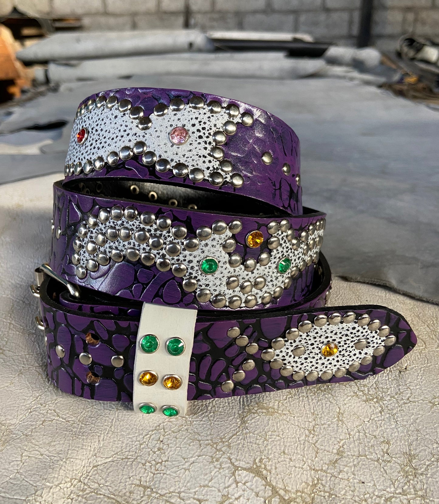 Elephant Black + Purple Embossed Origins Belt (distressed white)